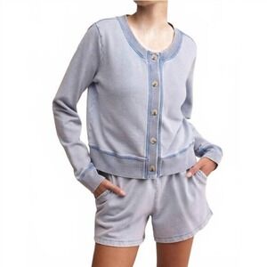 Z SUPPLY Women's Daily Knit Denim Cardigan Washed Indigo L NEW
